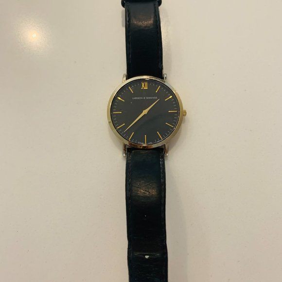 Larsson and Jennings Lugano Black Leather 40mm Gold Black Watch - Picture 2 of 4